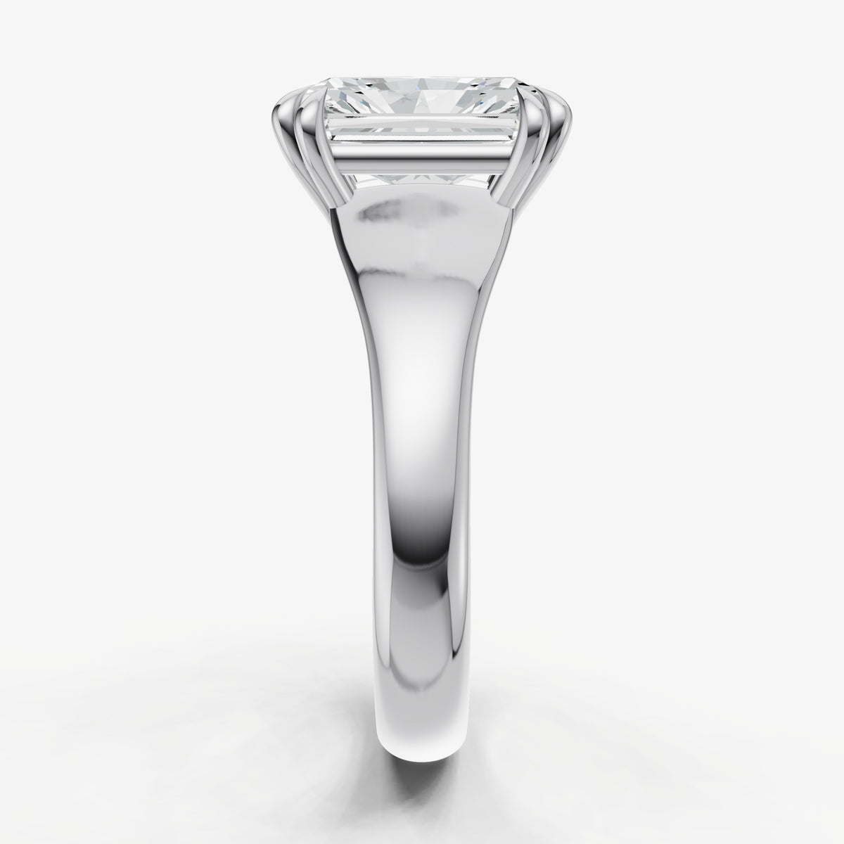 Large Taper Radiant Engagment Ring with Double Claws