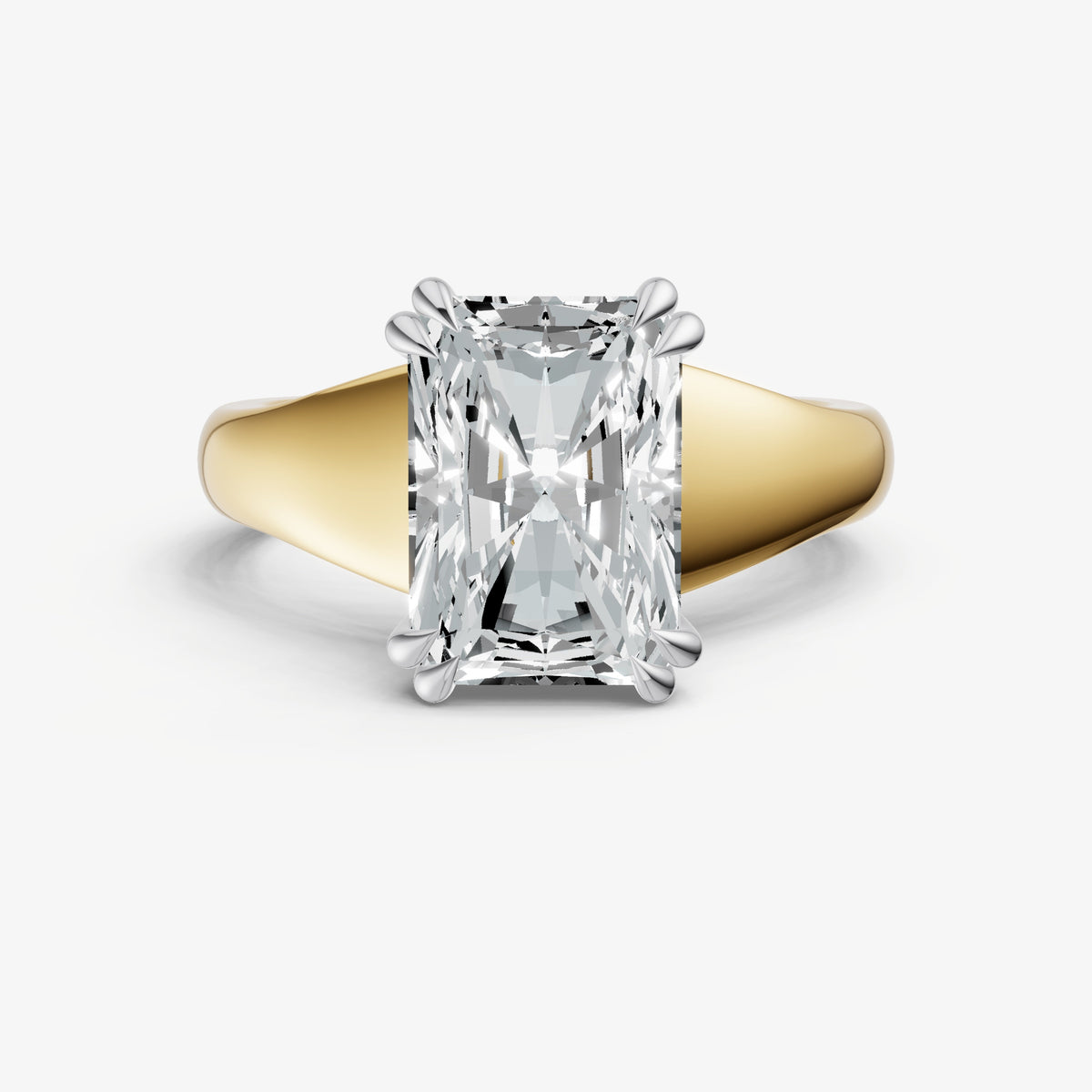 Large Taper Radiant Engagment Ring with Double Claws