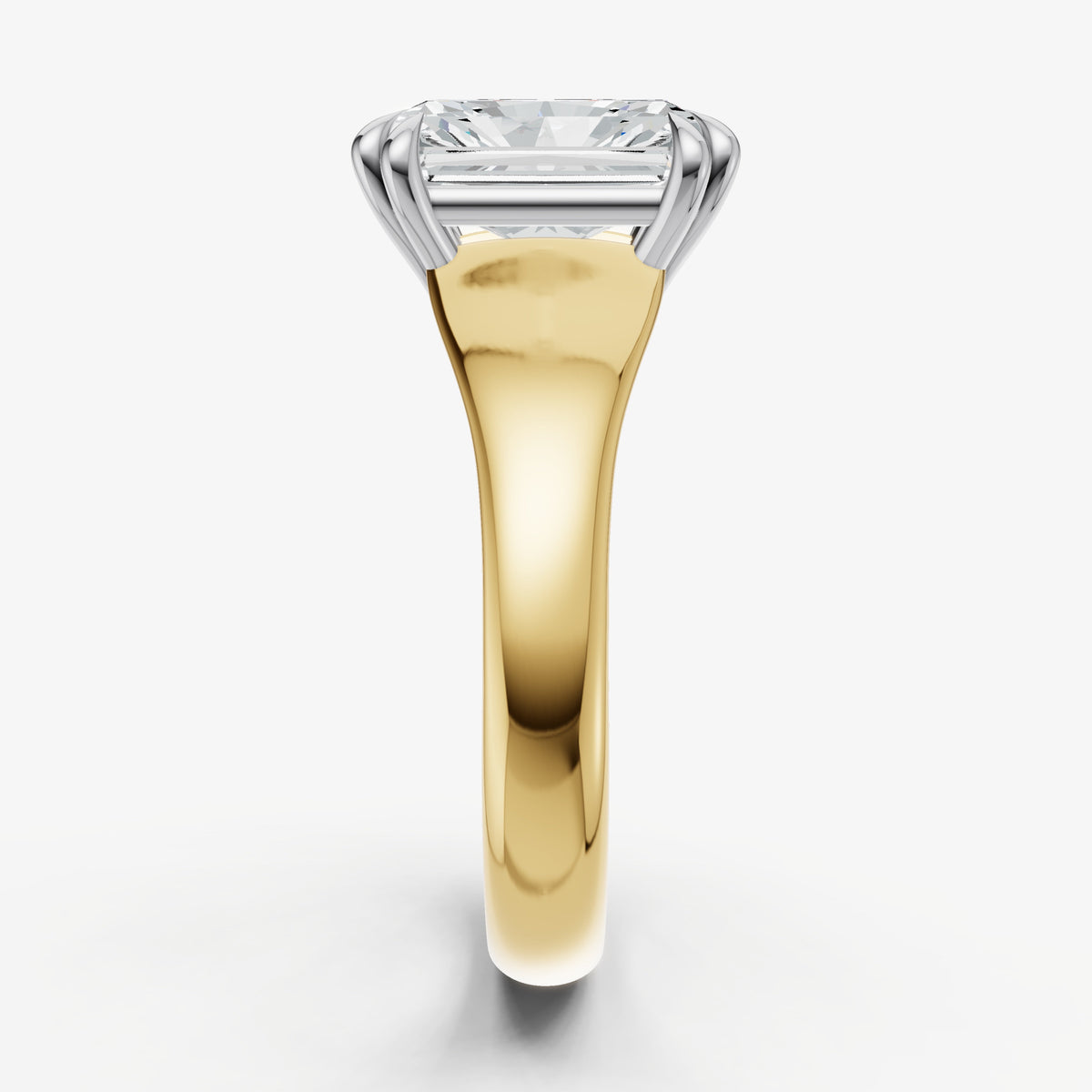Large Taper Radiant Engagment Ring with Double Claws