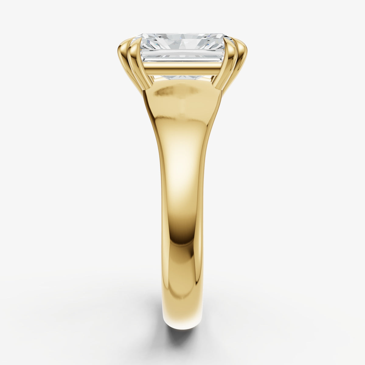 Large Taper Radiant Engagment Ring with Double Claws