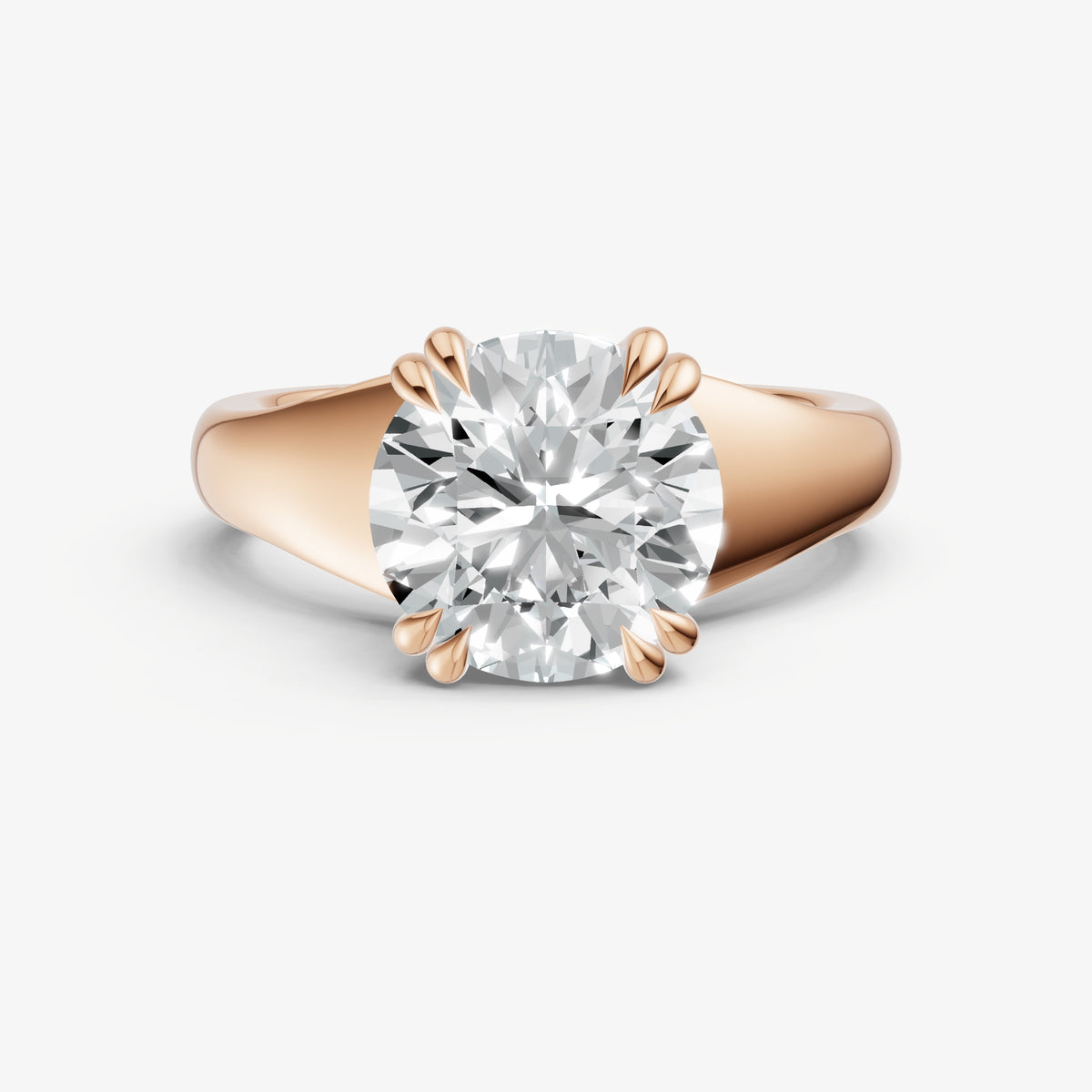 Large Taper Round Engagment Ring with Double Claws
