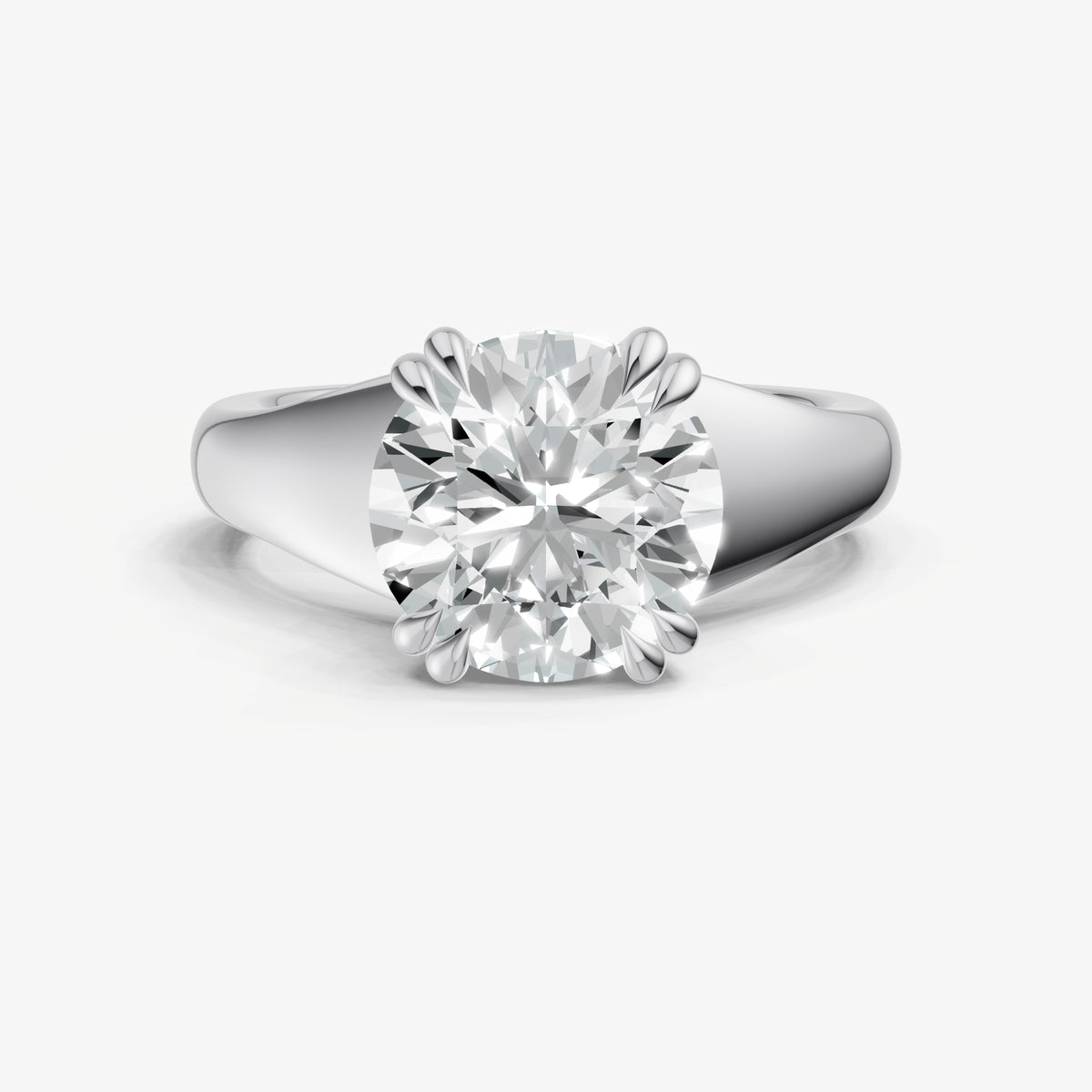 Large Taper Round Engagment Ring with Double Claws