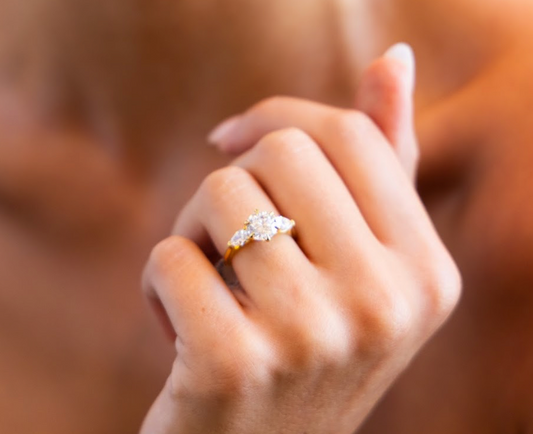 Pear Trilogy Engagement Ring with Round Brilliant Cut Diamond