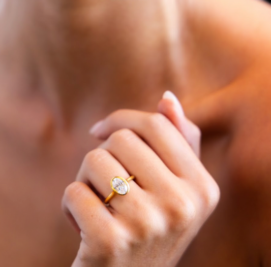 Bezel Set Engagement Ring with Oval Cut Diamond
