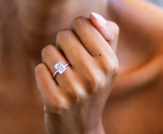 Hidden Halo Signature Solitaire Engagement Ring with Radiant Cut Diamond