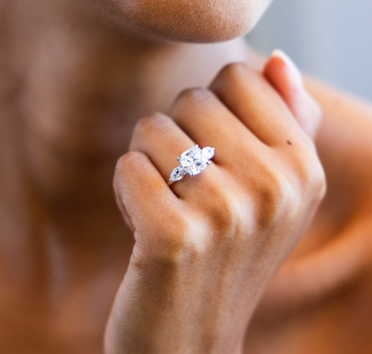 Pear Trilogy Engagement Ring with Cushion Cut Diamond