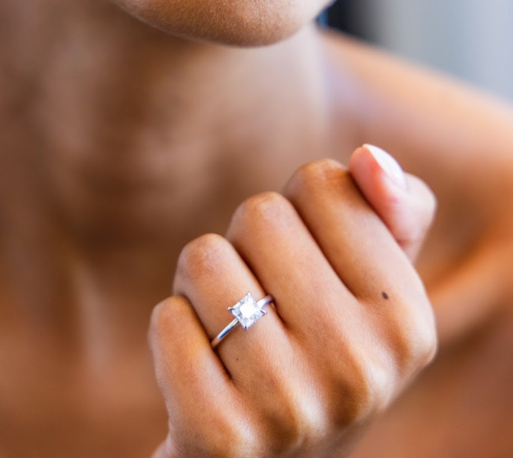Hidden Halo Signature Solitaire Engagement Ring with Princess Cut Diamond