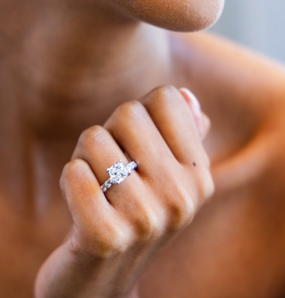 Powerful Prong Set Diamond Engagement Ring with Cushion Cut Diamond