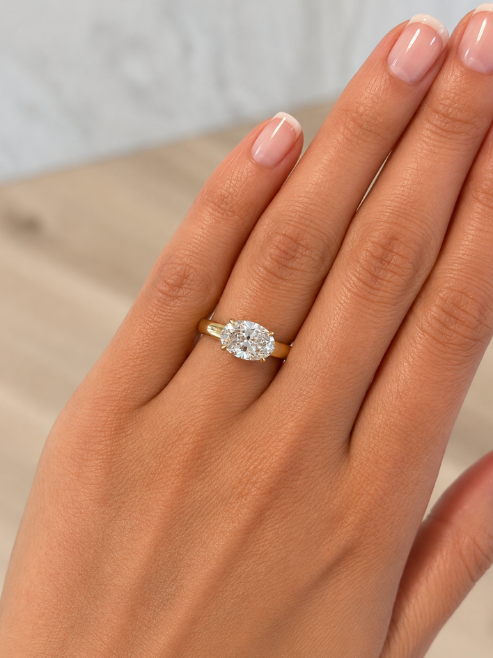 1.98ct Oval East West Tapered Solitaire