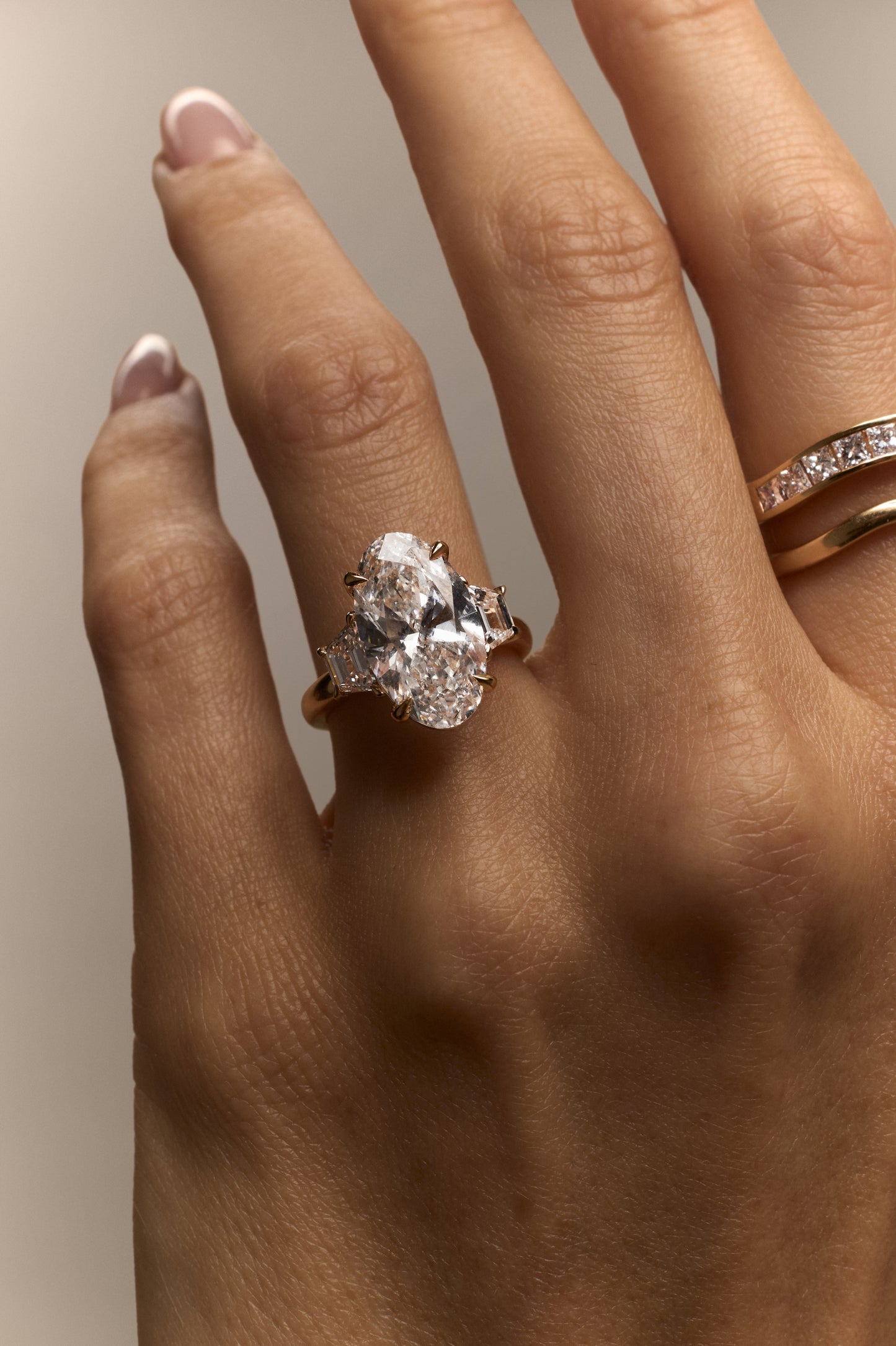 Oval Trilogy Engagement Ring Set with Trapezoid Side Diamonds