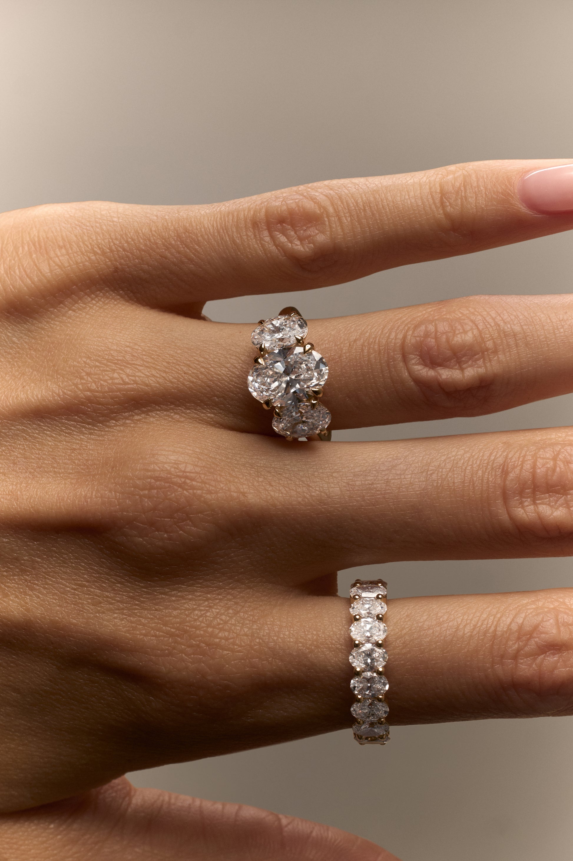 Oval Trellis Three-Stone Engagement Ring with 0.80ct Side Stones