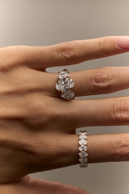 Oval Trellis Three-Stone Engagement Ring with 0.80ct Side Stones