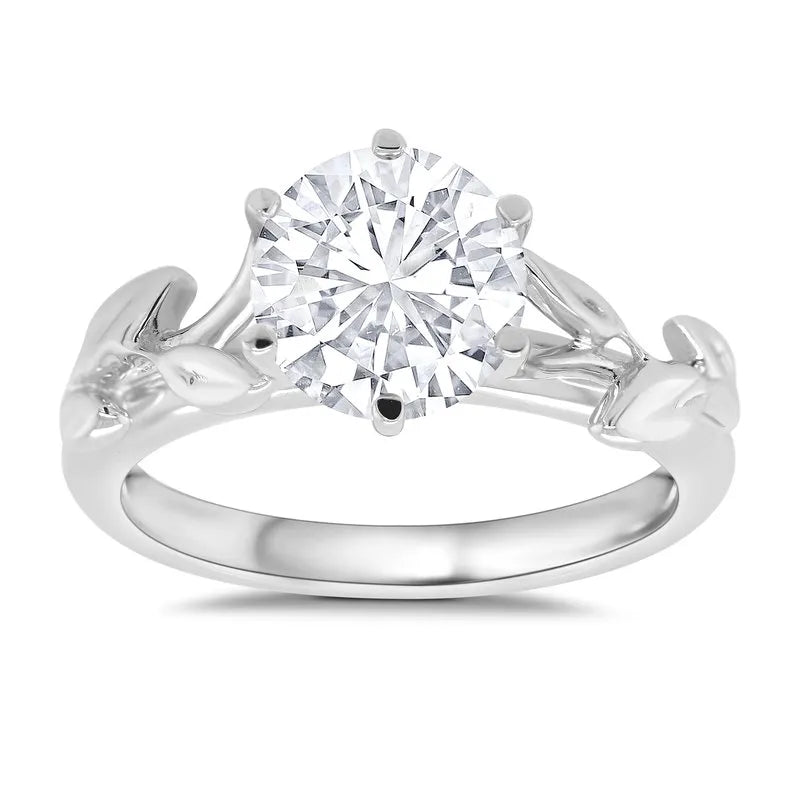 Lab Grown Round Leaf Solitaire Engagement Ring
