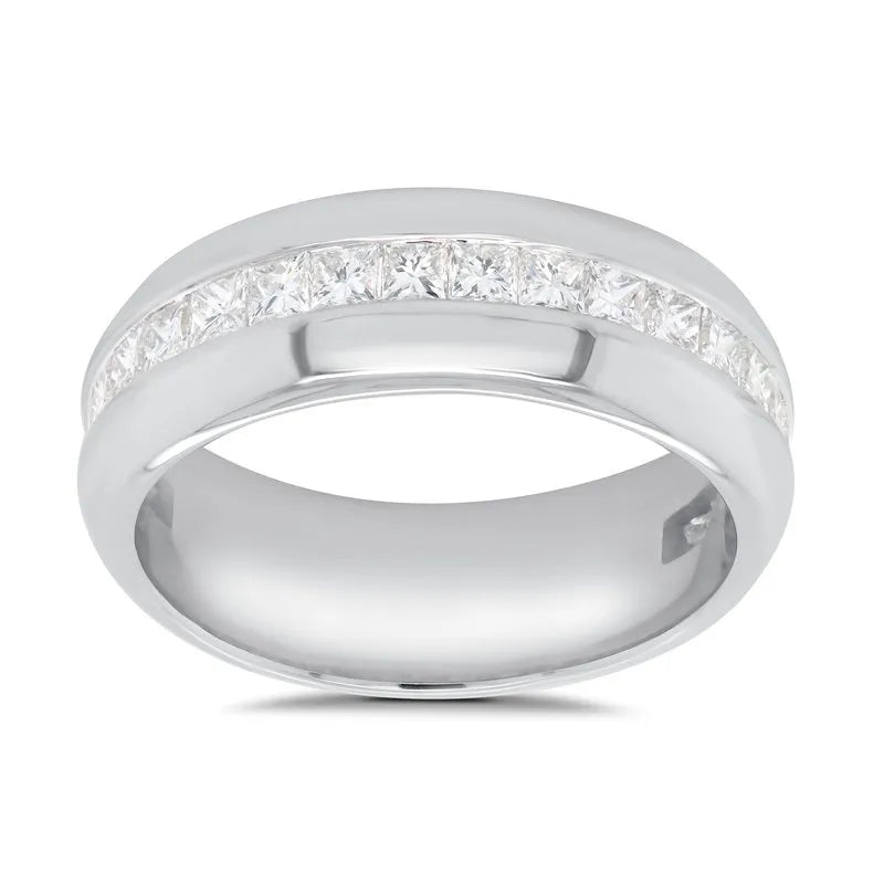 Mens Diamond Set Princess Cut Wedding Ring