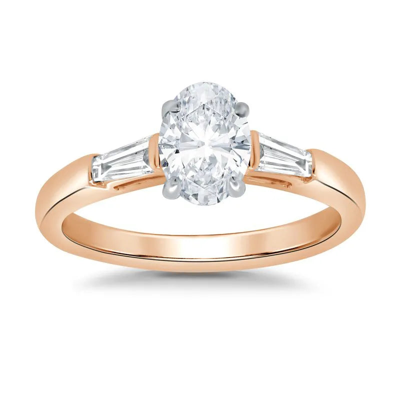 Lab Grown Oval Baguette Trilogy Engagement Ring