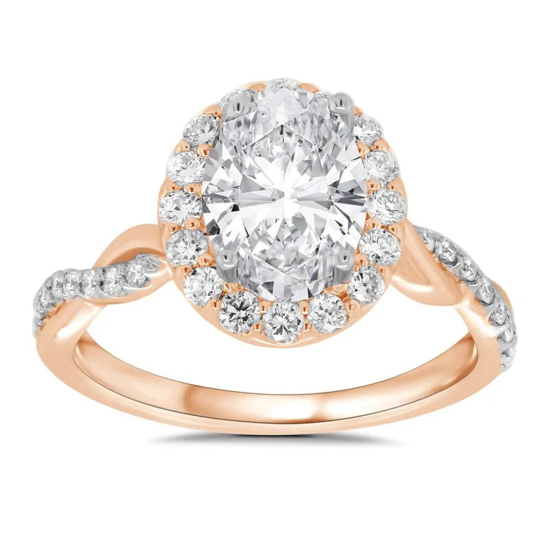 Lab Grown Oval Twist Halo Engagement Ring
