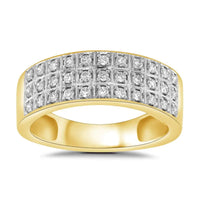 Three Row Pave Diamond Wedding Ring