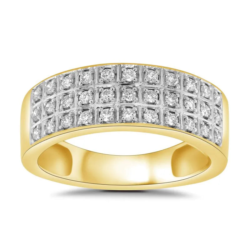 Three Row Pave Diamond Wedding Ring
