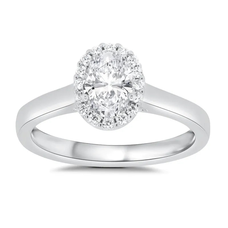 Lab Grown Oval Petite Halo Engagement Ring