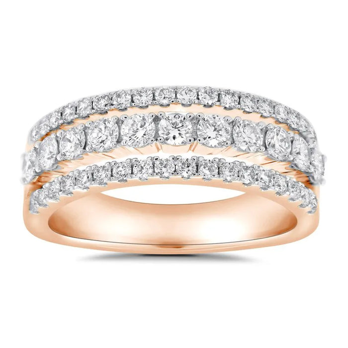 Three Row Round Brilliant Cut Diamond Wedding Ring